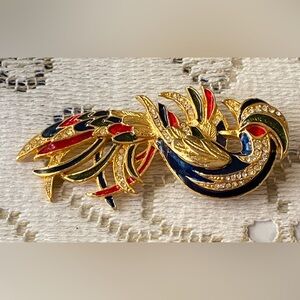Large (3) inch Vintage Enamel and Rhinestone Exotic Bird of Paradise pin